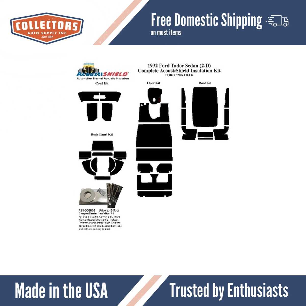 Insulation Sound Deadener Kit for 1932 Ford Tudor Sedan Acoustishield Complete