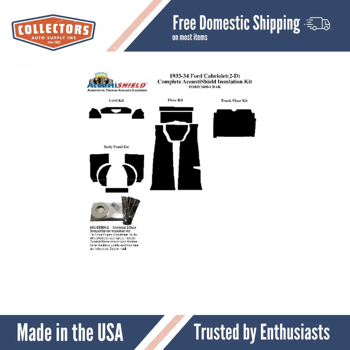 Insulation Sound Deadener Kit for 1933-34 Ford Cabriolet Acoustishield Complete