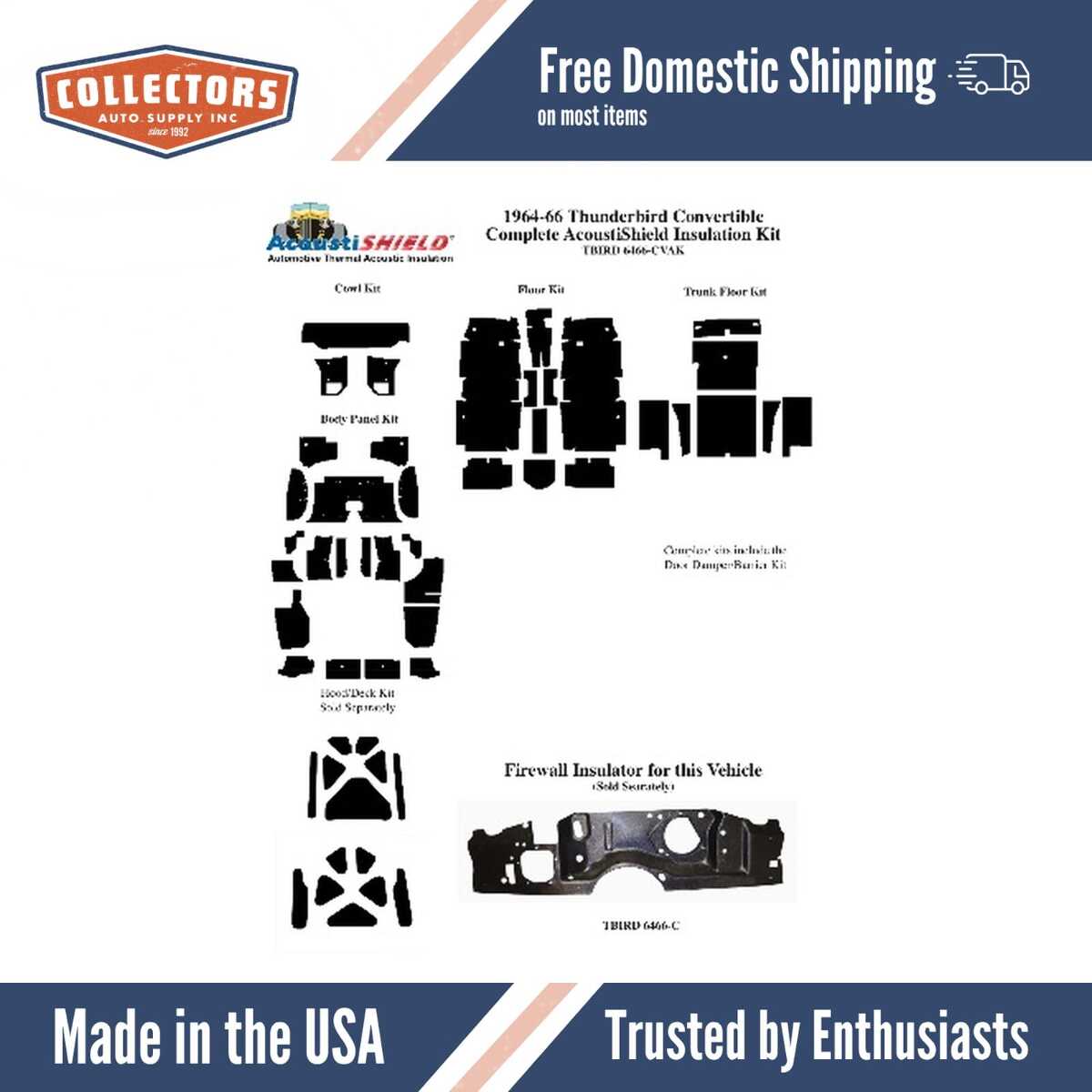 Insulation Sound Deadener Kit for 1964-66 Ford Thunderbird Convertible Complete