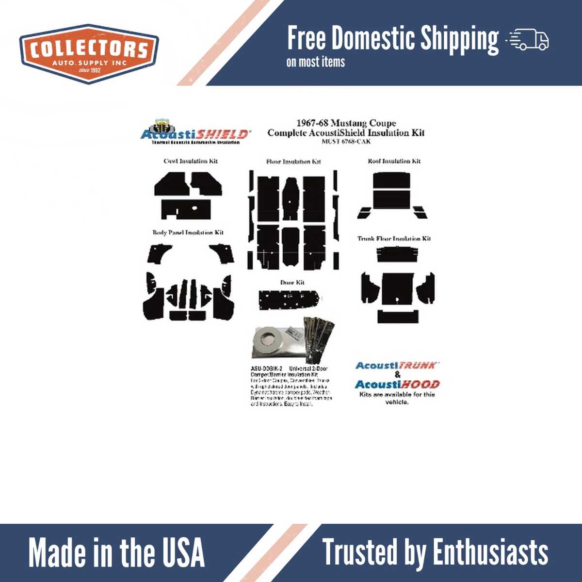 Insulation Sound Deadener Kit for 67-68 Mustang Coupe Acoustishield Complete