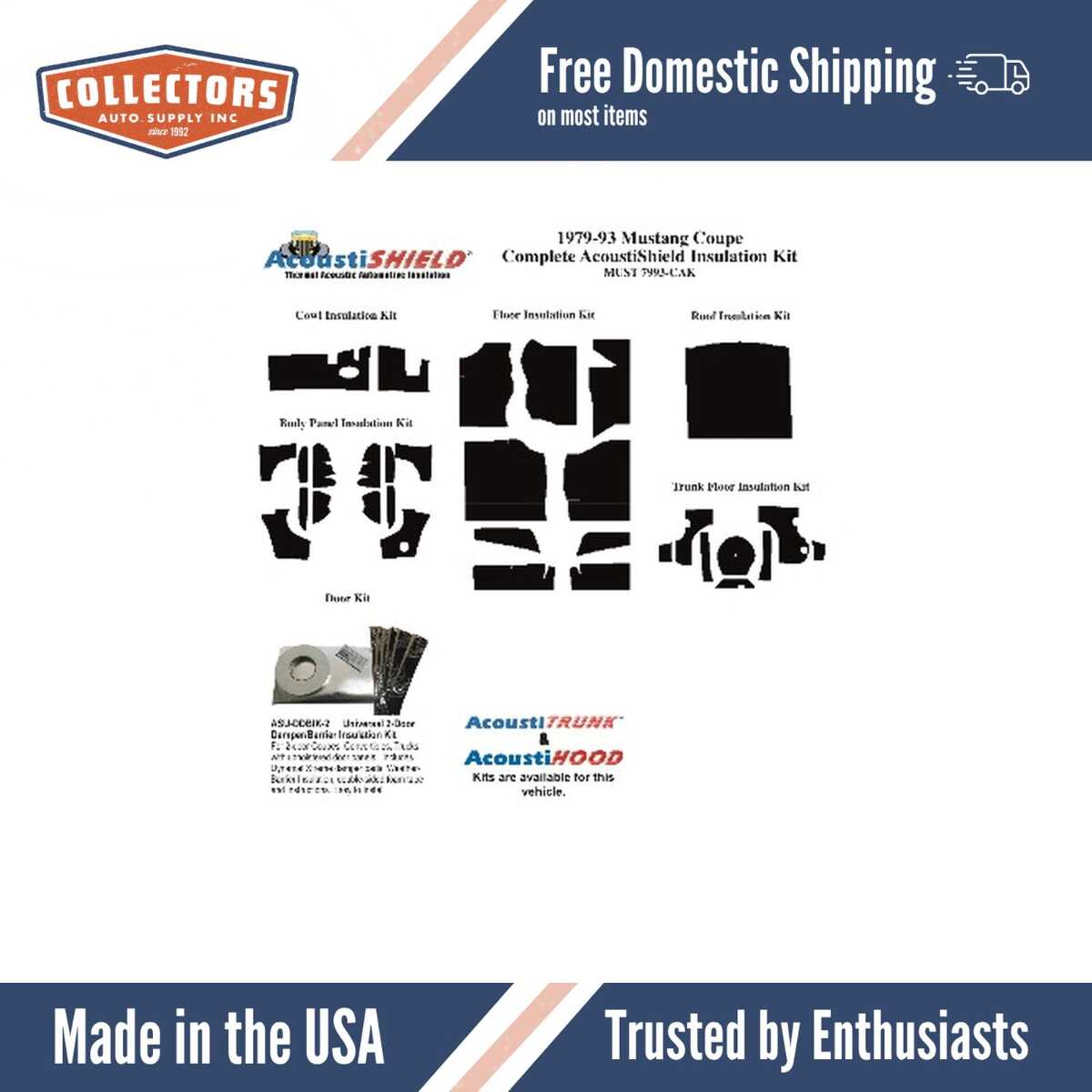 Insulation Sound Deadener Kit for 79-93 Mustang Coupe Acoustishield Complete