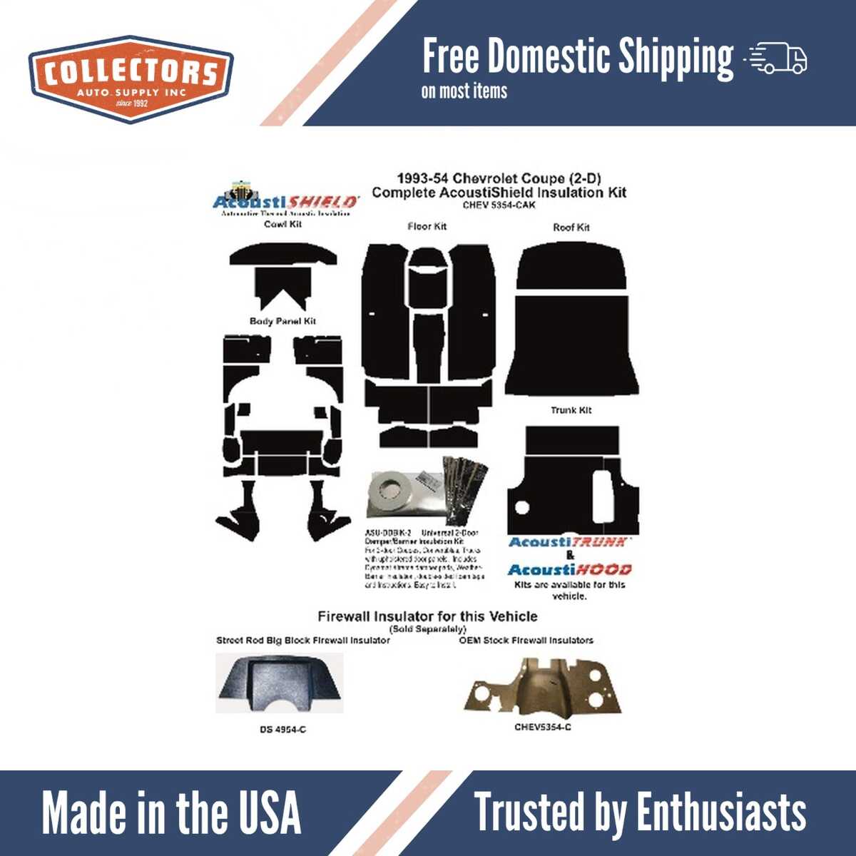 1953-1954 Chevrolet Bel Air, Chevrolet Two-Ten, Chevrolet One-Fifty, Insulation Sound Deadener Kit CHEV 5354-CAK