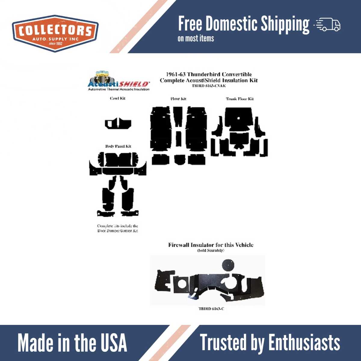 Insulation Sound Deadener Kit for 1961-63 Ford Thunderbird Convertible Complete