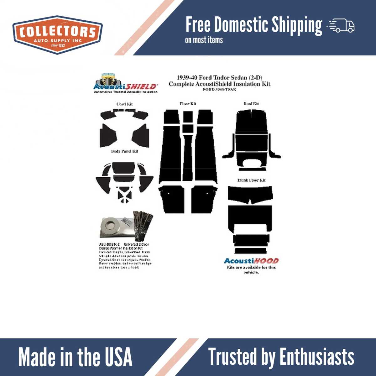 Insulation Sound Deadener Kit for 39-40 Ford Tudor Sedan Acoustishield Complete