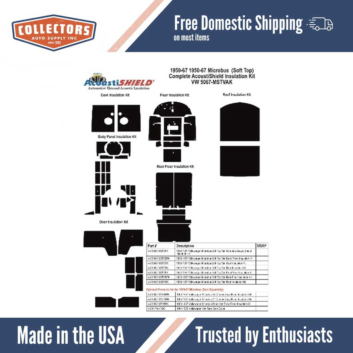 Insulation Sound Deadener Kit for 1950-67 Volkswagen Microbus Complete Soft Top