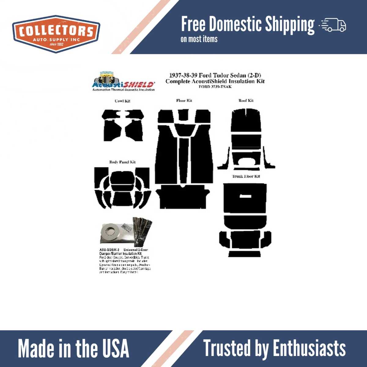 Insulation Sound Deadener Kit for 37-39 Ford Tudor Sedan Acoustishield Complete