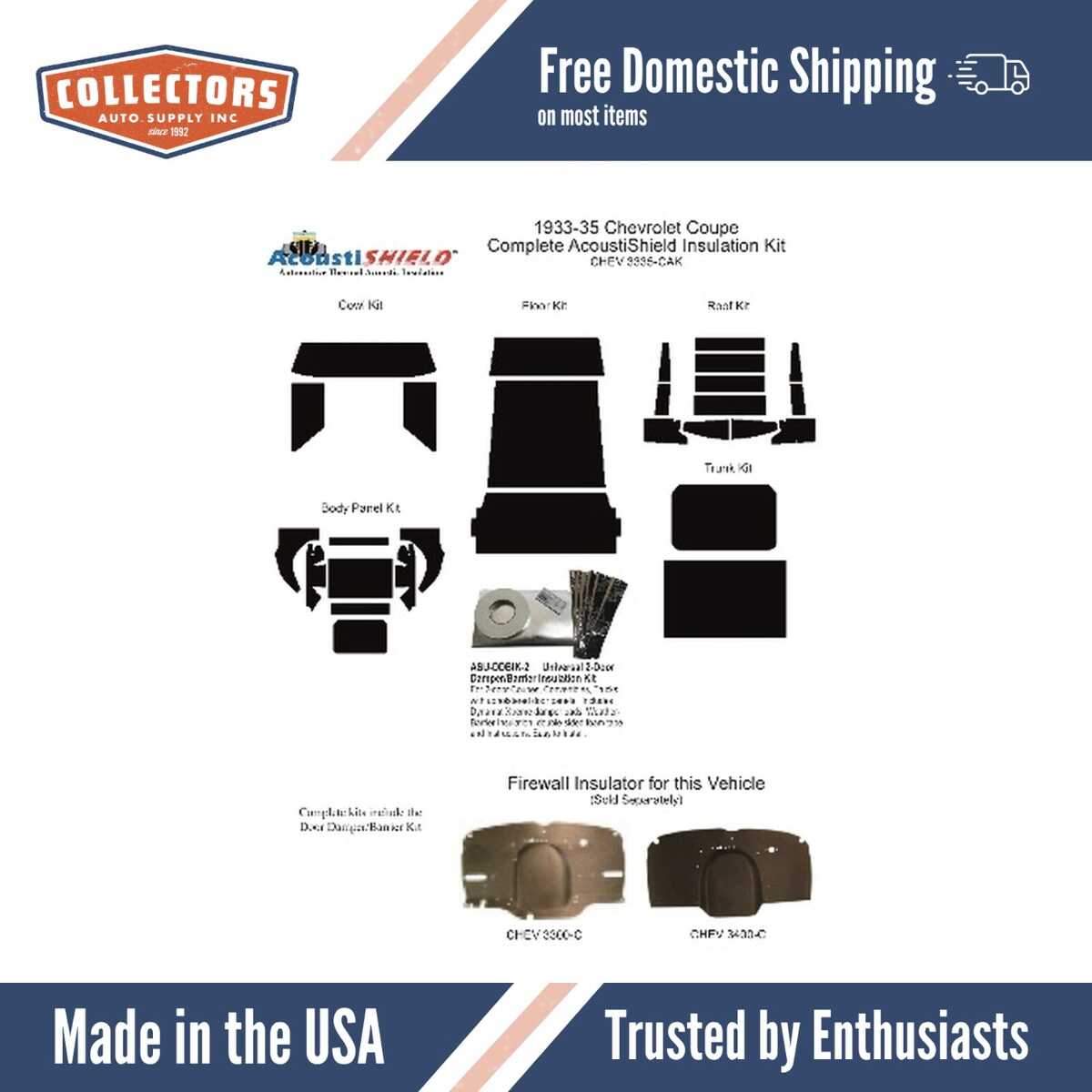 Insulation Sound Deadener Kit for 1933-35 Chevrolet Coupe Acoustishield Complete