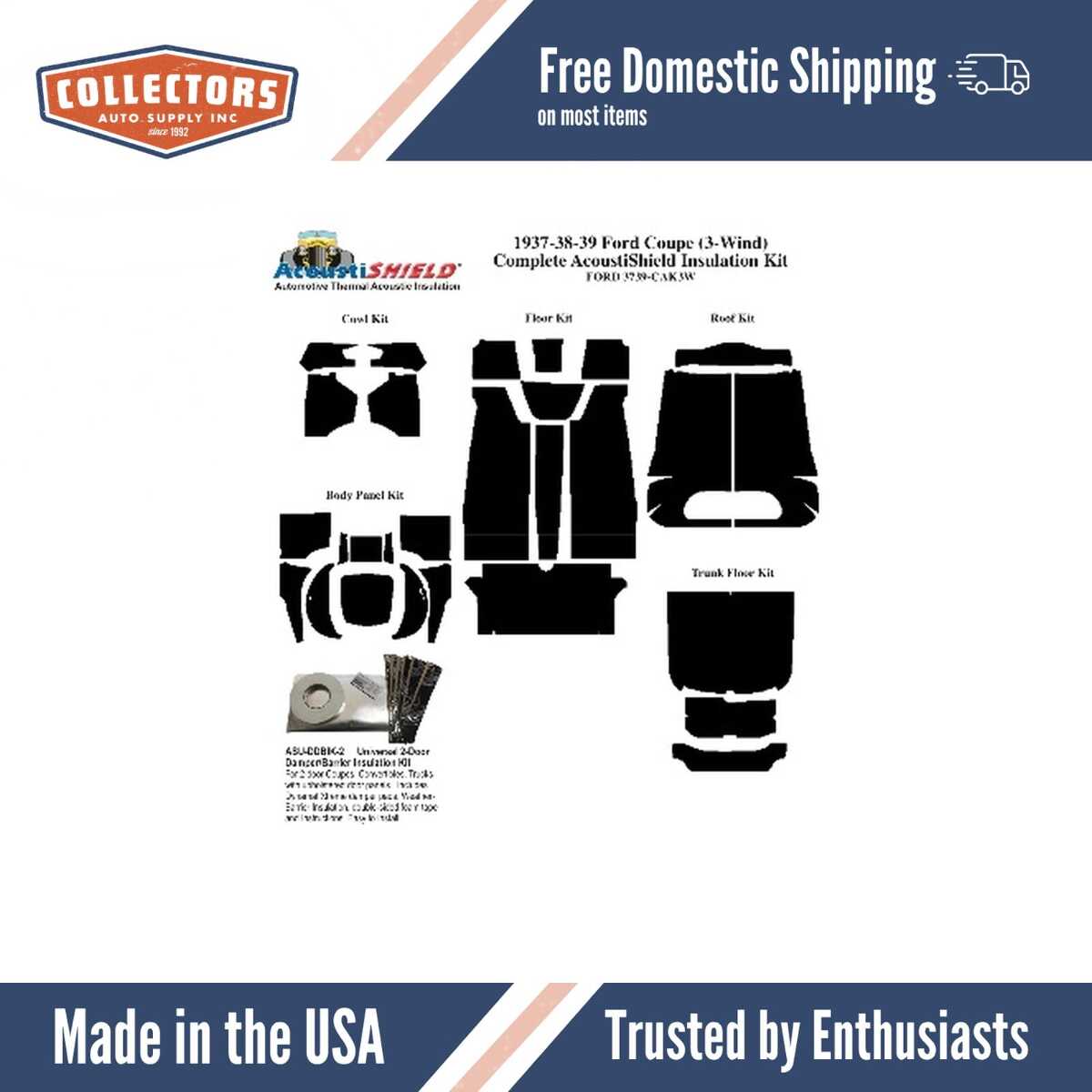 Insulation Sound Deadener Kit for 1937-39 Ford 3W Coupe Acoustishield Complete