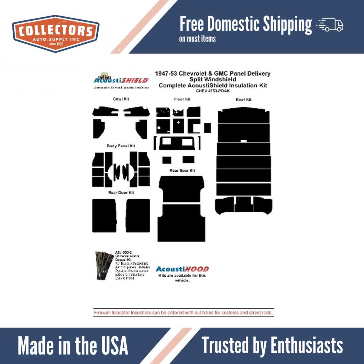 Insulation Sound Deadener Kit for 47-53 Chevy Panel Delivery Van Shield Complete