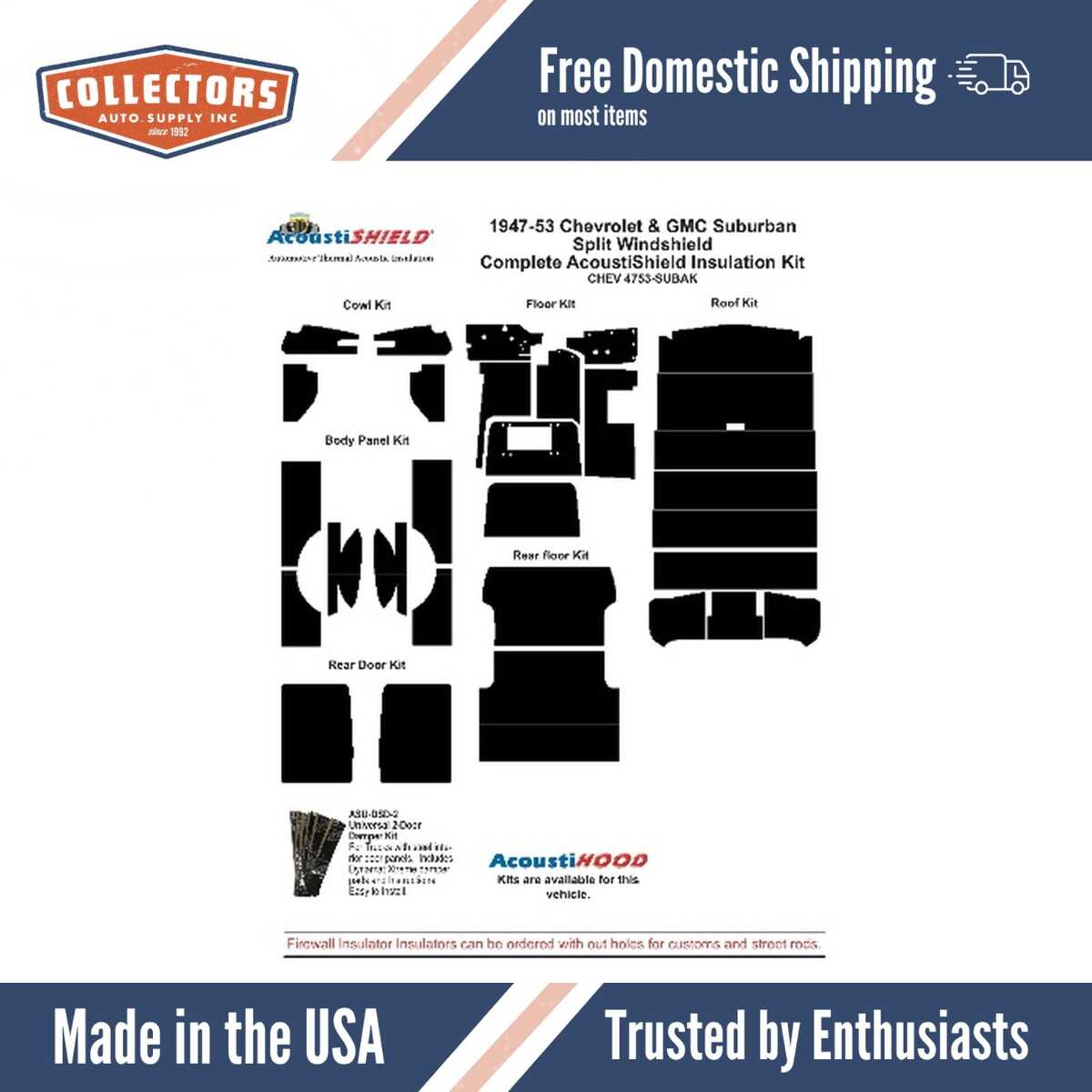 Insulation Sound Deadener Kit for 47-53 Chevy Suburban Acoustishield Complete