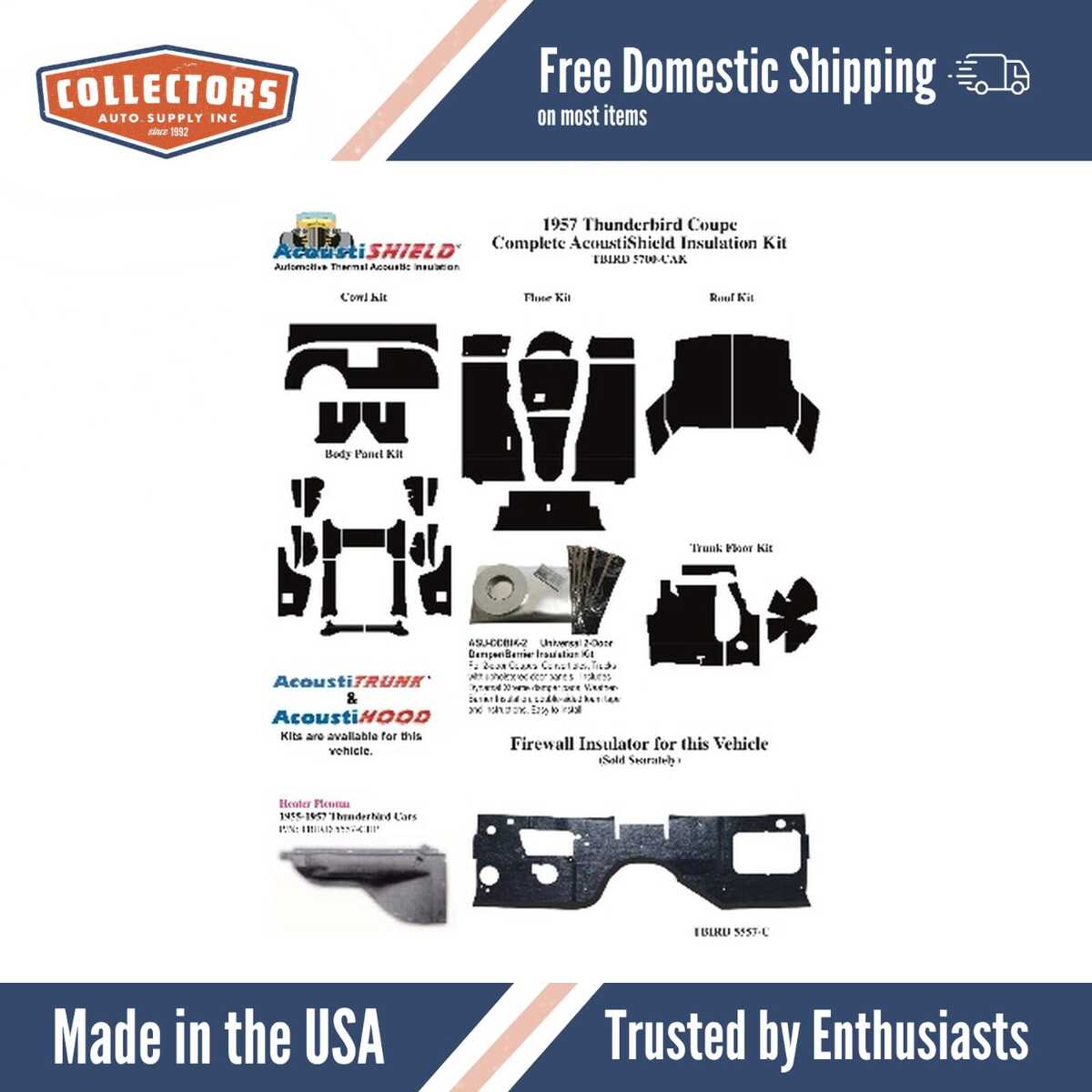 Insulation Sound Deadener Kit for 57 Ford Thunderbird Coupe/Convertible Complete