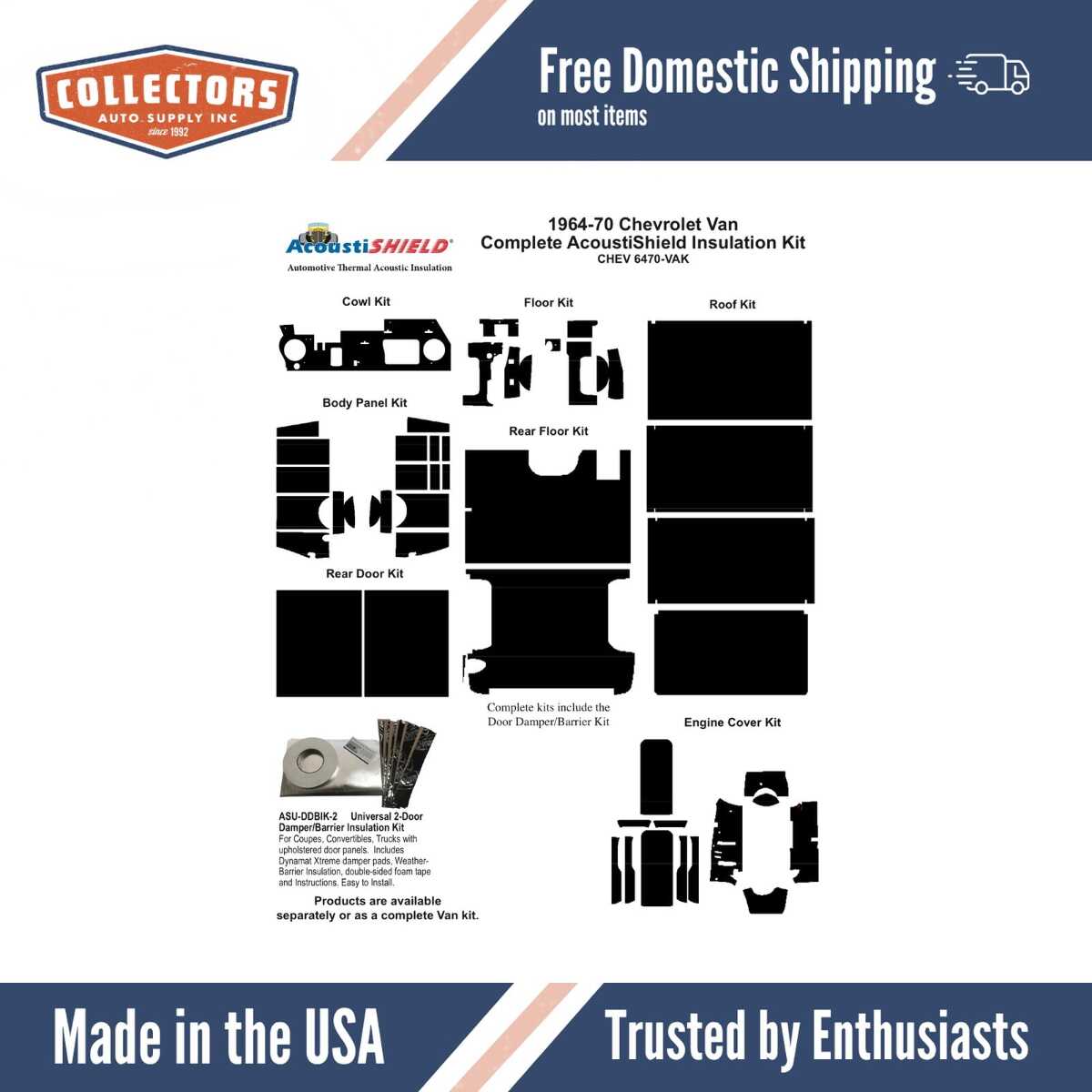 1964-1970 Chevy Van Cowl Firewall Insulator (Style 1)..(FITS 6 OR 8 CYLINDER VAN)..-Flat..-Rubber | 0 | QRS-CHEV 6470-V-1