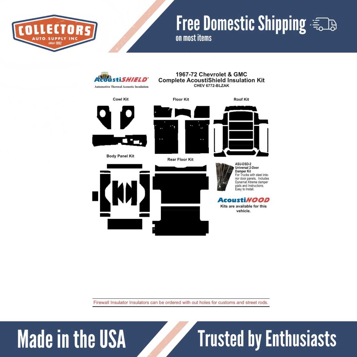 1967-72 Chevy Suburban Entire Floor Insulation Kit..Box Contains:..- (1) CHEV 6772-SUBFK (1967-72 Chevy Suburban Front Floor Insulation Kit)..- (1) CHEV 6772-SUBRFK (1967-72 Chevy Suburban Rear Floor Insulation Kit).. | 0 | QRS-CHEV 6772-SUBEFK