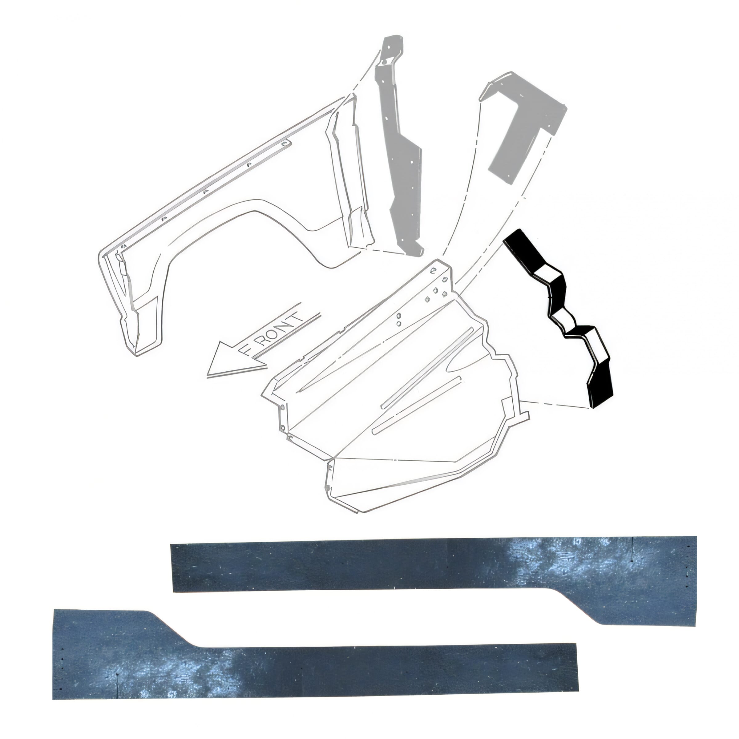 Rubber seal for Ford vehicle, connecting fender apron to firewall, essential part for vehicle maintenance.