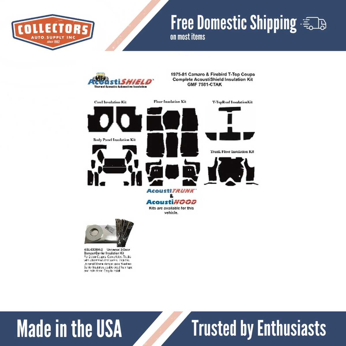 Complete Interior Insulation Kit for 1975-1981 Gm F-Body T-Top Coupe