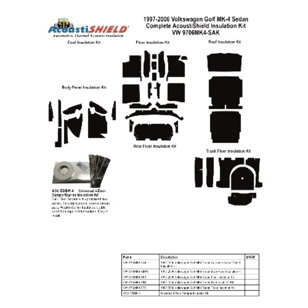 Complete Interior Insulation Kit for 1997-2006 Volkswagen Golf Mk4 Sedan