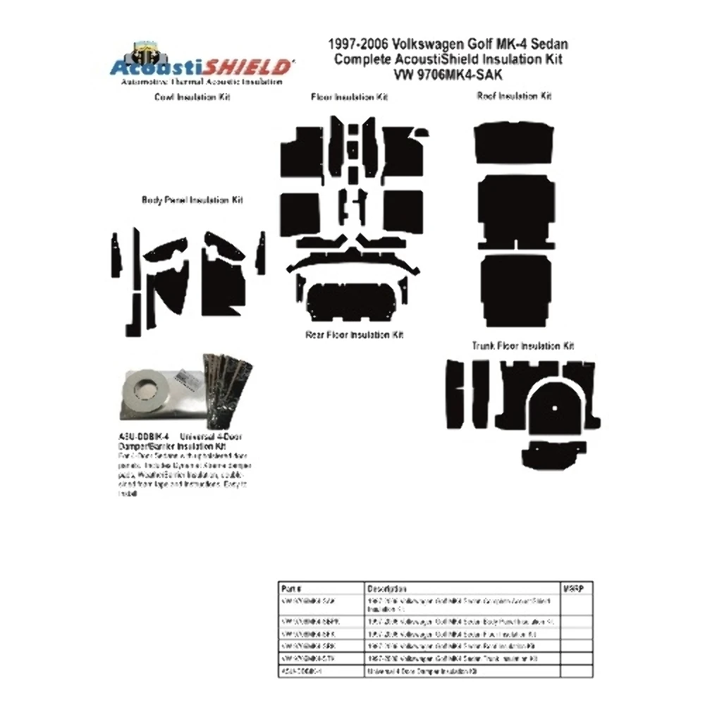 Complete Interior Insulation Kit for 1997-2006 Volkswagen Golf Mk4 Sedan