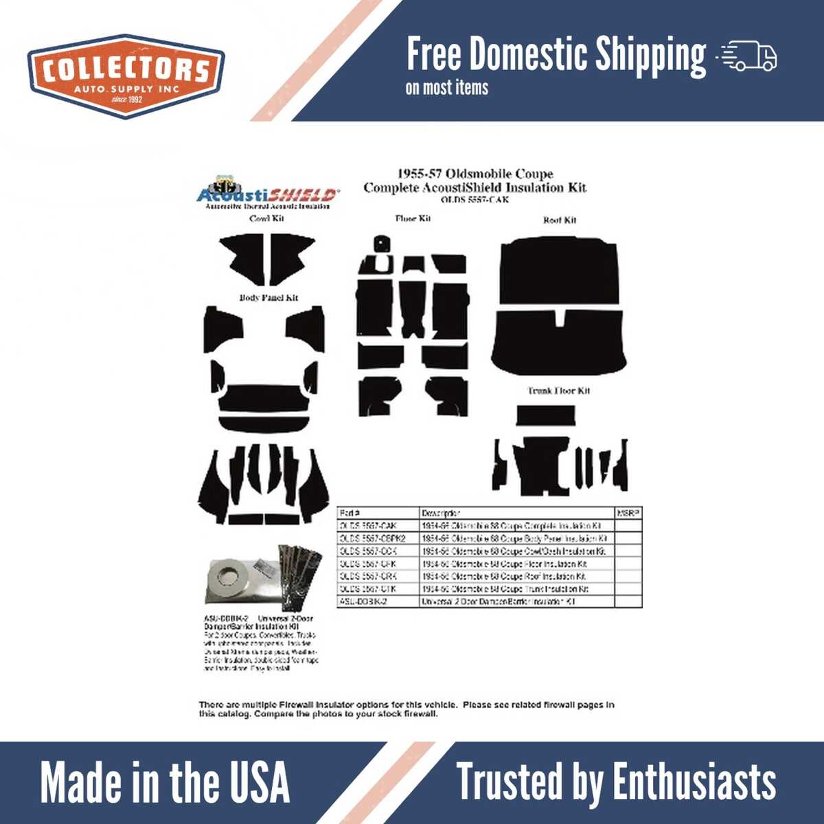 Complete Interior Insulation Kit for 1955-1957 Oldsmobile 88 Coupe