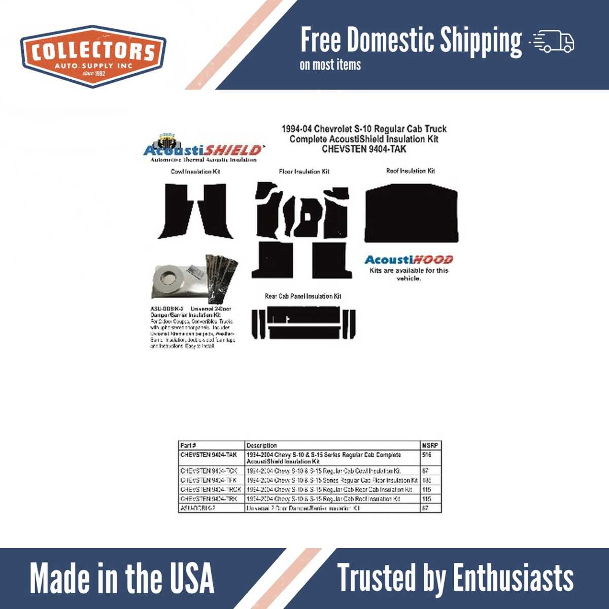 Complete Interior Insulation Kit for 1994-2004 Chevrolet S-10