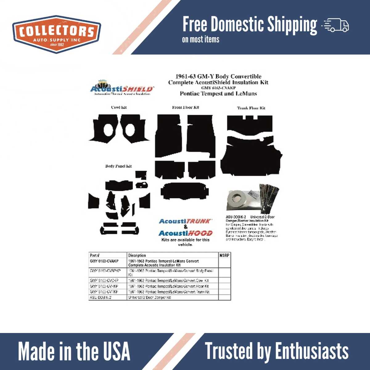 Complete Interior Insulation Kit for 1961-1963 Pontiac Tempest