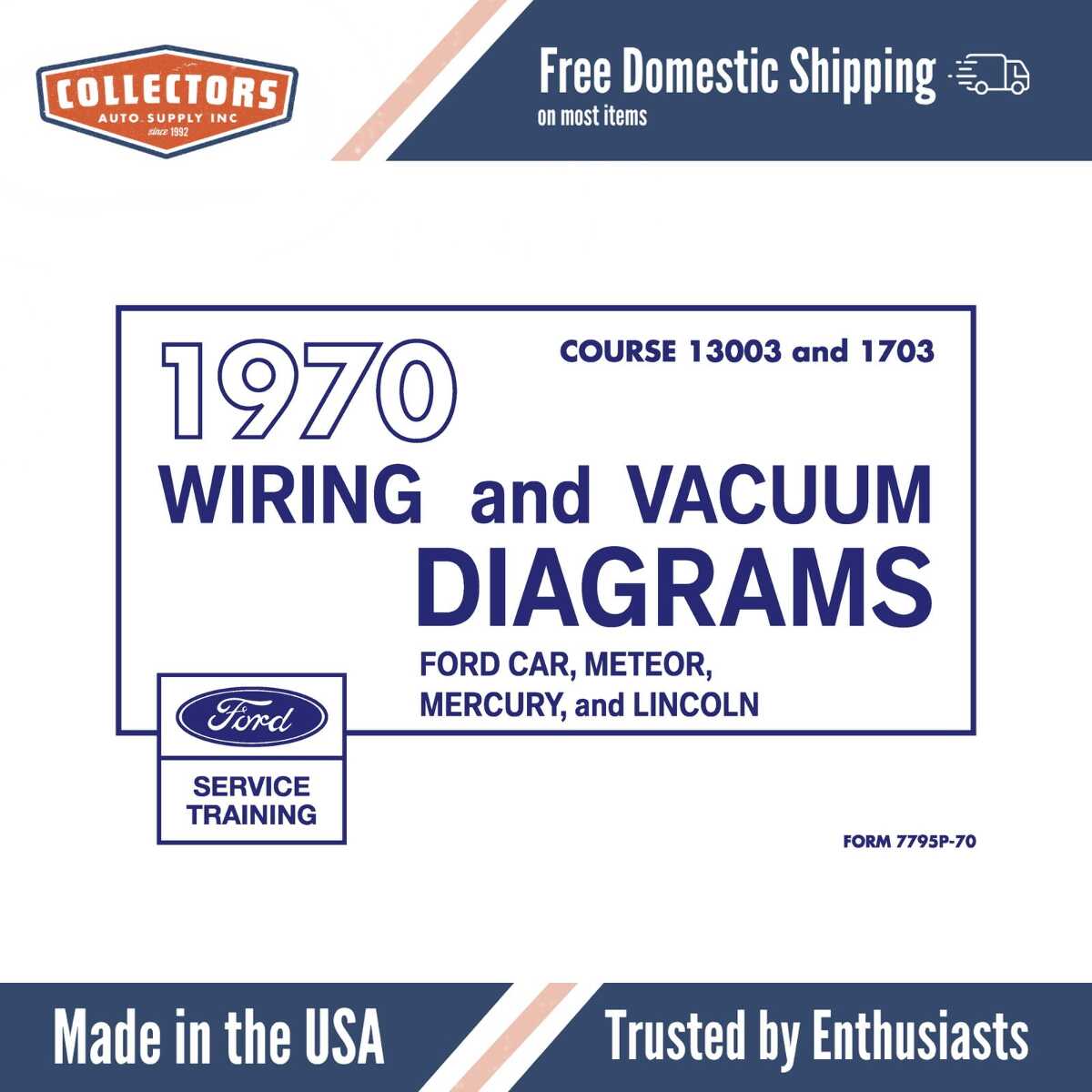 1970 Ford Car, Meteor, Mercury, Lincoln Wiring and Vacuum Diagrams Manual - 11x17 inch COMB Bound