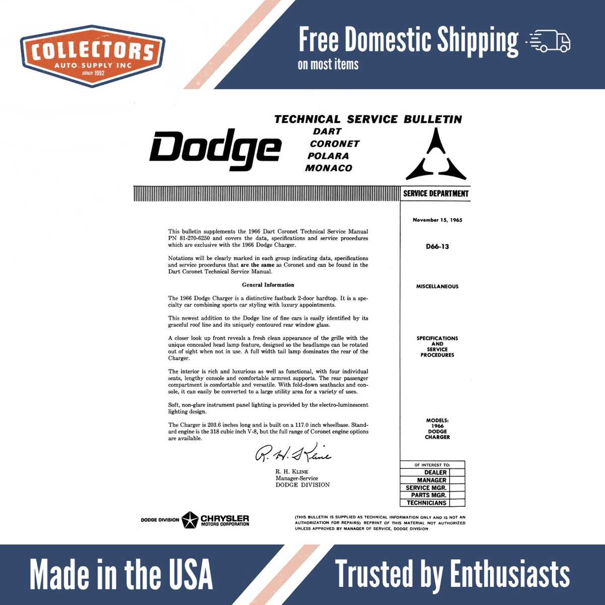 1966 Dodge Charger Service Bulletin