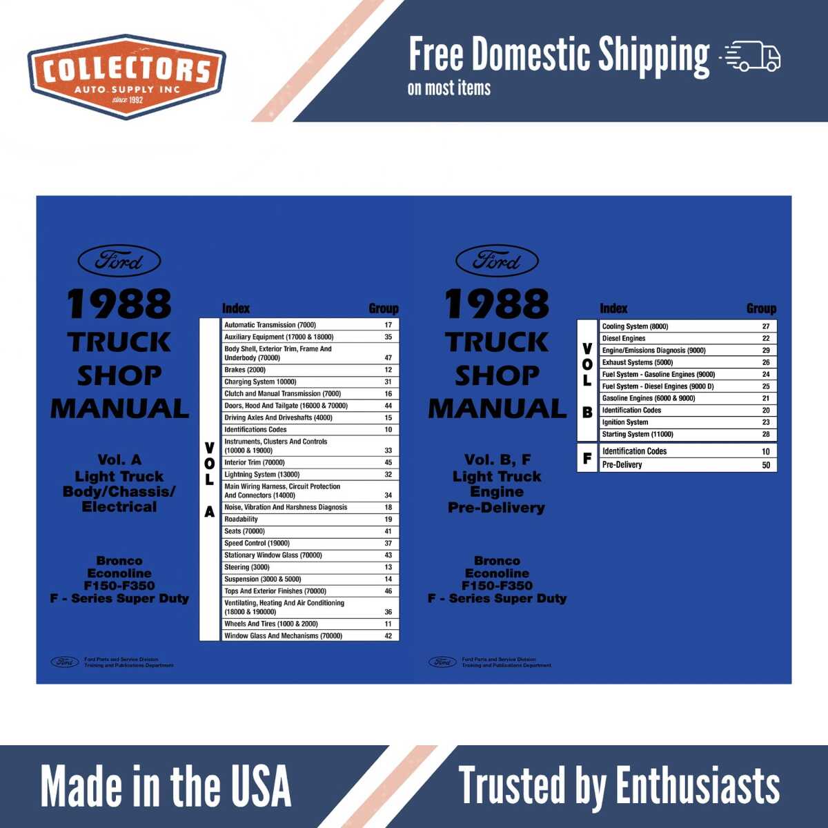 1988 Ford F-Series Truck, Bronco, & Econoline Shop Manual Set - Volumes A, B, & F