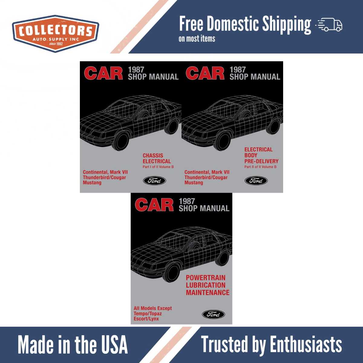 1987 Ford Mustang, Thunderbird, Continental, Mark VII, Cougar Shop Manual Set - Volumes B, D, & F