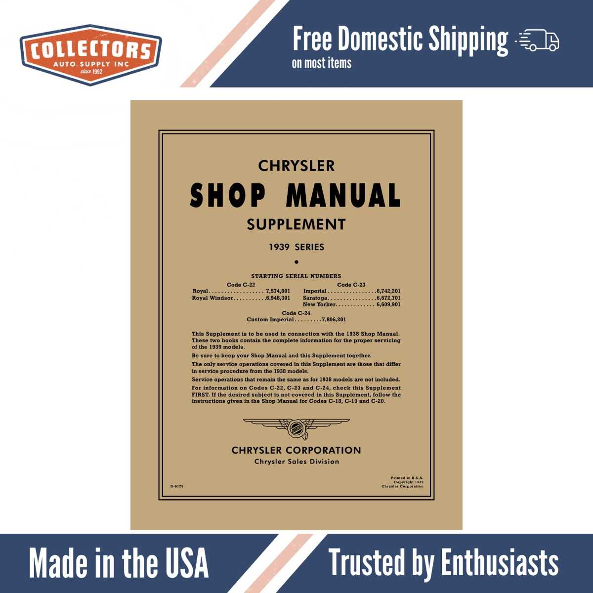 1939 Chrysler Shop Manual Supplement