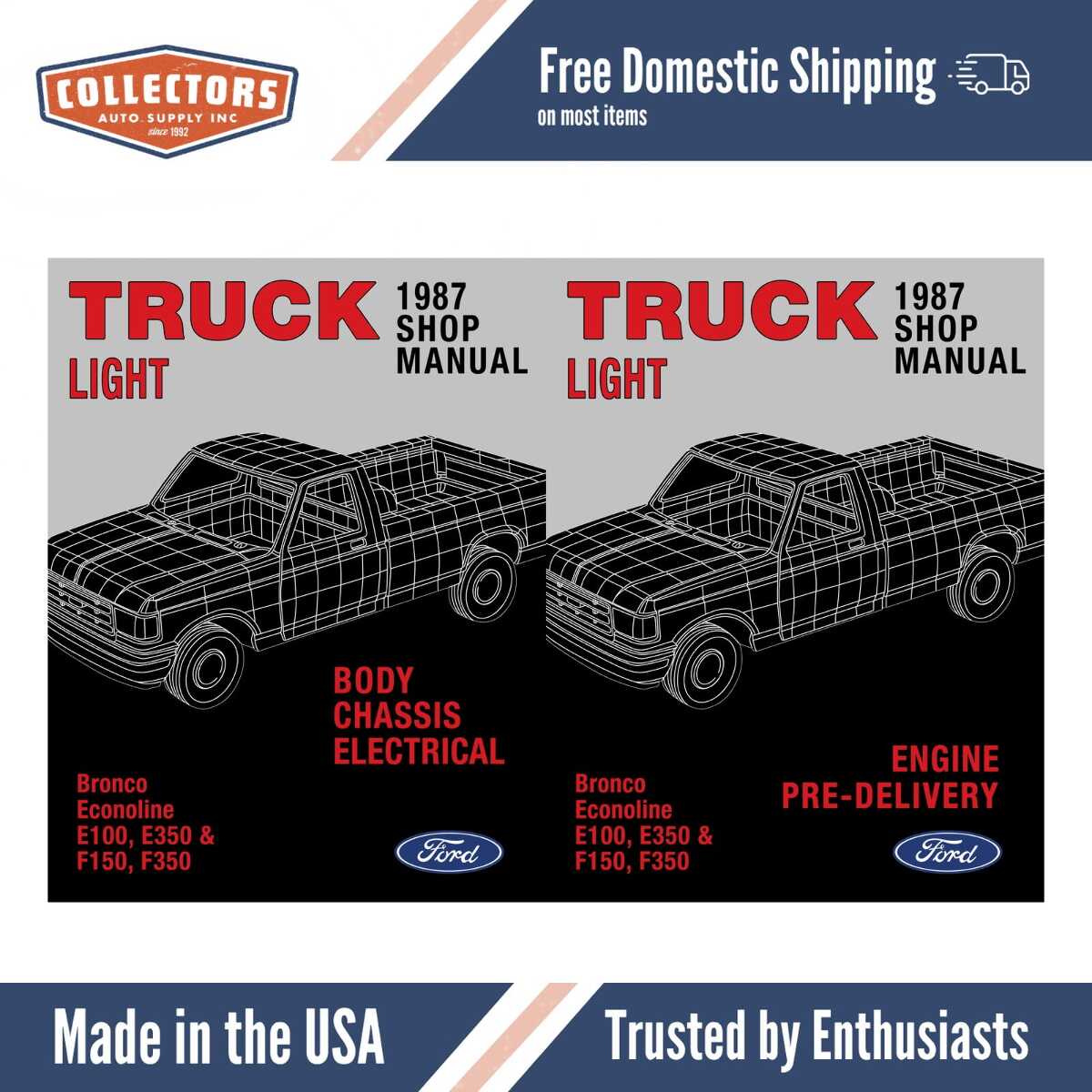 1987 Ford F-150-350 Truck, E-150-350 Econoline Vans & Bronco Shop Manual Set - Volumes A, B, & F