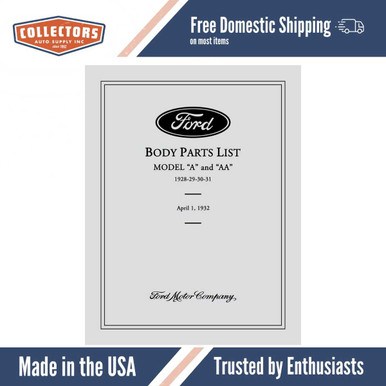 1928 - 1931 Ford Model A AA Body Parts Book - Collectors Auto Supply