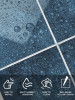 Water droplets on marine blue composite tiles demonstrating waterproof and easy clean surface
