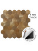 Close-up shows Heat-resistant Bronze Metal hexagon composite tiles preinstalled a hand easily peeling and sticking a Bronze Metal hexagon tile.