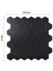 Dimensions of Layed MBHT57 Matte Black Hexagon Peel and Stick Wall Tile measuring 28.8cm by 29cm.