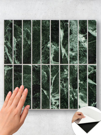 Indian green marble fluted peel and stick composite wall tiles sheet with vertical tile design