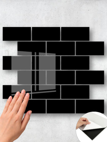 Layed Peel and stick Gloss Black Subway Composite Tiles