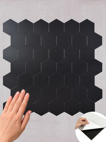 Top-down view of the rugged elegance and rich texture of the Layed Matte Black MBHT57 hexagon wall tile.