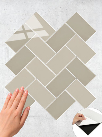Layed Greige Herringbone Peel & Stick Composite Wall Tiles (GHT57)