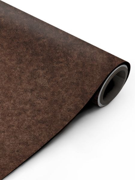 Modern flat-panel kitchen cabinets seamlessly wrapped in Layed CPS40 Copper Patina Steel peel-and-stick architectural film.
