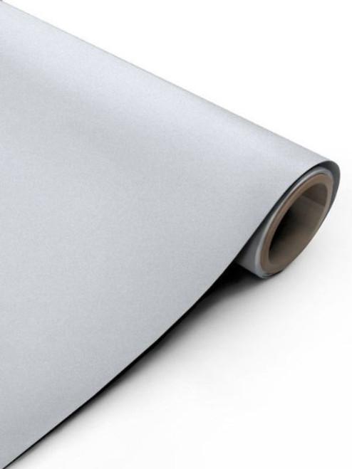 A close-up view of a partially unrolled Matte Textured Steel Grey Vinyl Wrap MTSG65, displaying its cool, modern grey color and subtle matte surface texture.