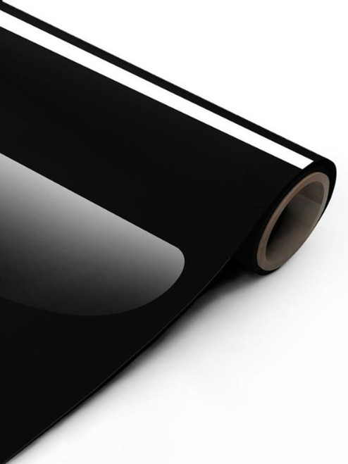 A roll of thick, professional-grade gloss black interior wrapping vinyl.