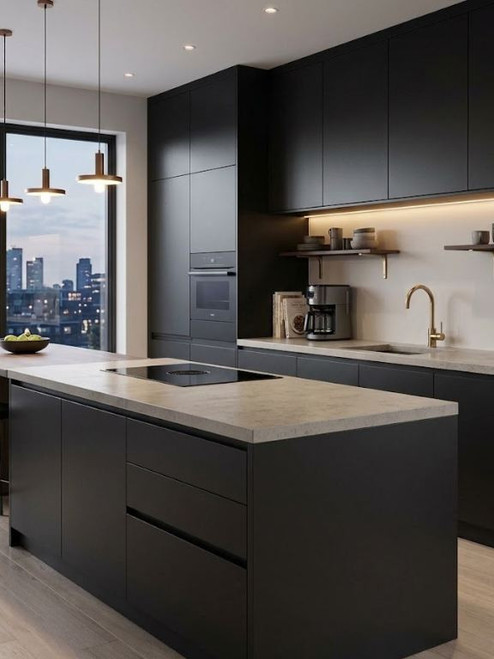 A sleek, non-reflective kitchen finish achieved using a beginner-friendly eco matte vinyl wrapping kit.