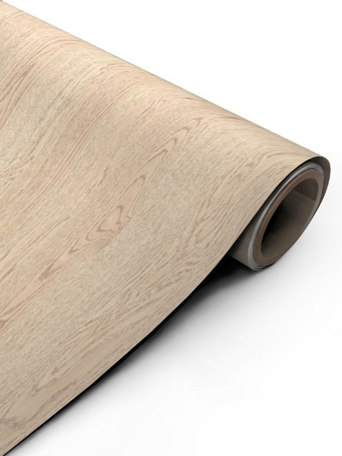 A continuous roll of Layed Pickled Oak Wood Vinyl Wrap POW54, showcasing its highly realistic, embossed wood grain texture and light, whitewashed oak finish.