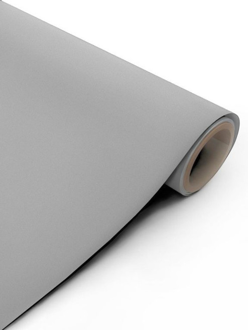 Close-up of a partially unrolled roll of Layed Matte Textured Rock Grey Vinyl Wrap MTRG14, showing the material's smooth matte finish.