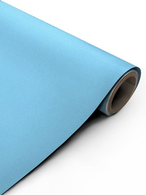 A close-up product shot of a partially unrolled roll of Layed Matte Textured Sky Blue Vinyl Wrap MTSB84, highlighting its vibrant color and smooth matte finish.