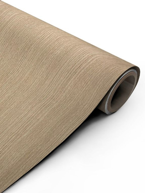 A continuous roll of Layed Butternut Wood Vinyl Wrap BW411, showcasing its highly realistic, embossed wood grain texture and warm, light tan finish.