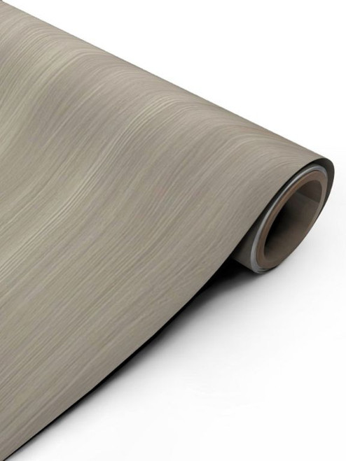 A continuous roll of Layed Washed Oak Wood Vinyl Wrap WOW410, showcasing its highly realistic, embossed wood grain texture and light, desaturated washed oak finish.