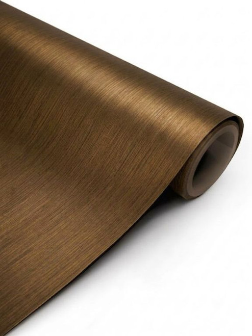 A continuous roll of Layed Brushed Metal Bronze Vinyl Wrap BMB46, showcasing its elegant, light-catching dark brown and metallic bronze finish.