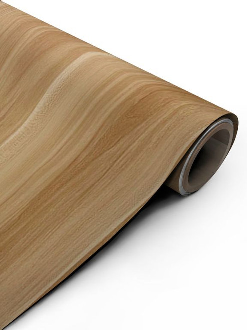 A continuous roll of Layed Natural Pine Wood Vinyl Wrap NPW481, showcasing its highly realistic, embossed wood grain texture and bright pine finish.