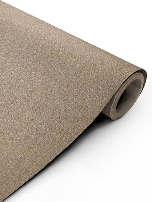 A continuous roll of Layed Caramel Fabric Vinyl Wrap CF318, displaying its highly realistic woven textile pattern and rich caramel brown tone.